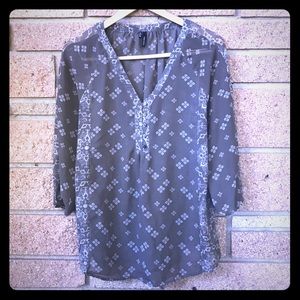 Green & White Patterned Peasant Blouse - Size M